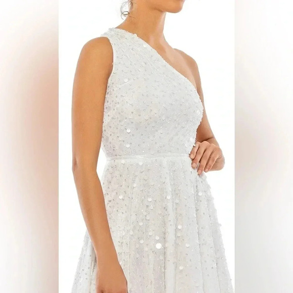 Mac Duggal 10825 Sequin One Shoulder High Low Gown SZ 6 White - Picture 3 of 11